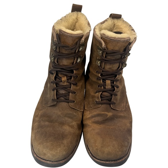 UGG Hannen Waterproof Boots Brown Suede Shearling Lined Vibram Mens 11 Winter - Picture 9 of 11